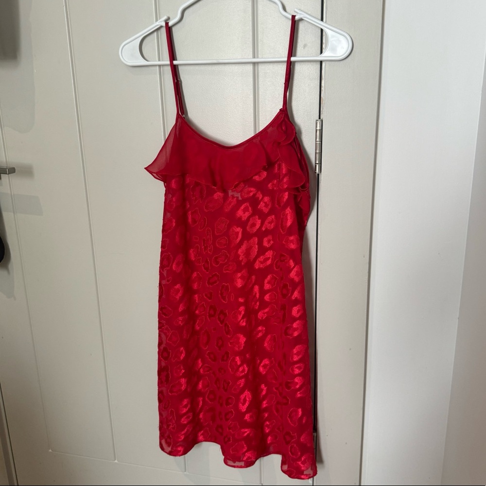 sheer red leopard print slip dress